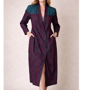 Vtg John Phillips double breasted Paisley Midi Dress Size 16W Pleated steampunk